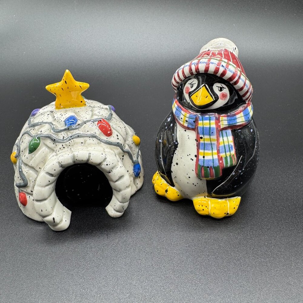 Vintage Penguin and Igloo Salt & Pepper Ceramic Shakers by Julie Ueland Retired